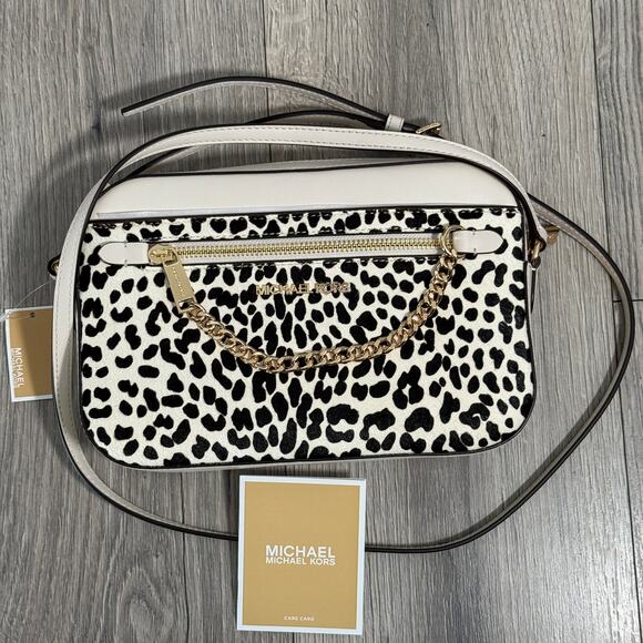Michael Kors Jet Set Large Leopard Print Calf Hair East West Chain Crossbody Bag - Picture 1 of 8